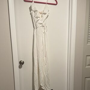 White Ruffle-Front Women's Maxi Dress